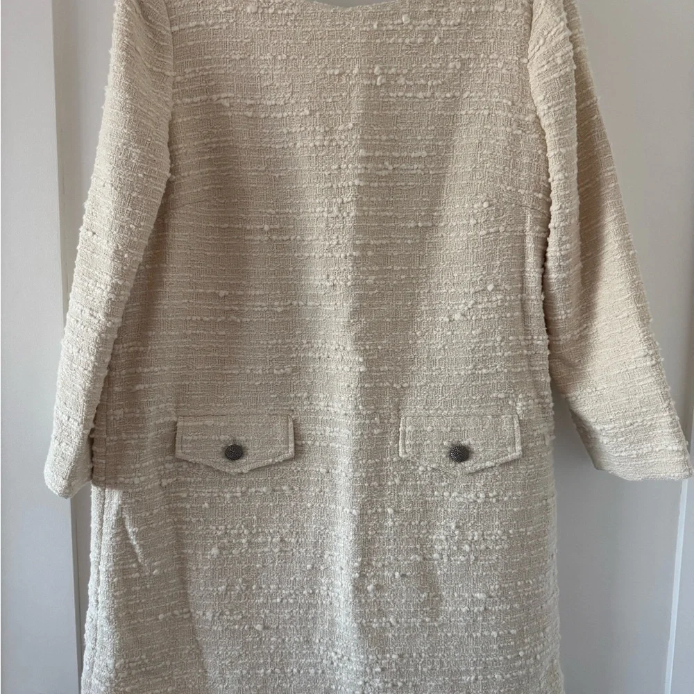 NWT BA&SH Auxane tweed mini dress long sleeve ecru size M - Picture 2 of 11
